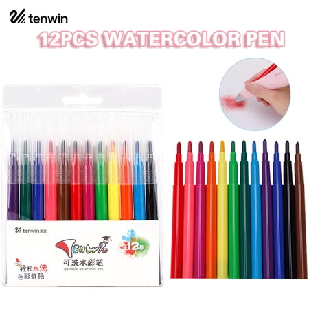 tenwin 12pcs Washable Watercolor Paint Pens Marker Set Airbrush Color