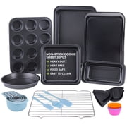 Mintazer 30 PCS Stackable Baking Pans Set, Non-stick Bakeware Sets with Round/Square Cake Pan, Loaf Pan, Muffin Pan, Cookie Sheet, Roast Pan, Cooling Rack, Oven Safe up to 450Bake Set for Kitchen