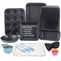 Mintazer 30 PCS Stackable Baking Pans Set, Non-stick Bakeware Sets with Round/Square Cake Pan, Loaf Pan, Muffin Pan, Cookie Sheet, Roast Pan, Cooling Rack, Oven Safe up to 450℉Bake Set for Kitchen