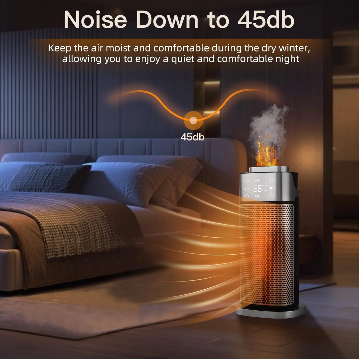 1500W PTC Ceramic Space with Humidifier - 70 ° Oscillation, Remote Control, Mode, Timer, and Tip-Over - Quiet and Efficient for Home or Office