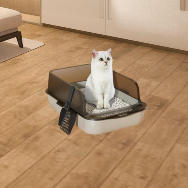 Caja de arena abierta para gatos de interior, contenedor de arena antisalpicaduras para gatos, orinal portátil de lados altos, caja de arena para