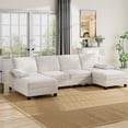 thumbnail image 6 of Walsunny Modern U-Shaped Sectional Sleeper Sofa with 4 Deep Seat, Modular Cloud Oversized Sofa Couch with Chenille Fabric & Double Chaise for Apartment, White, 6 of 10