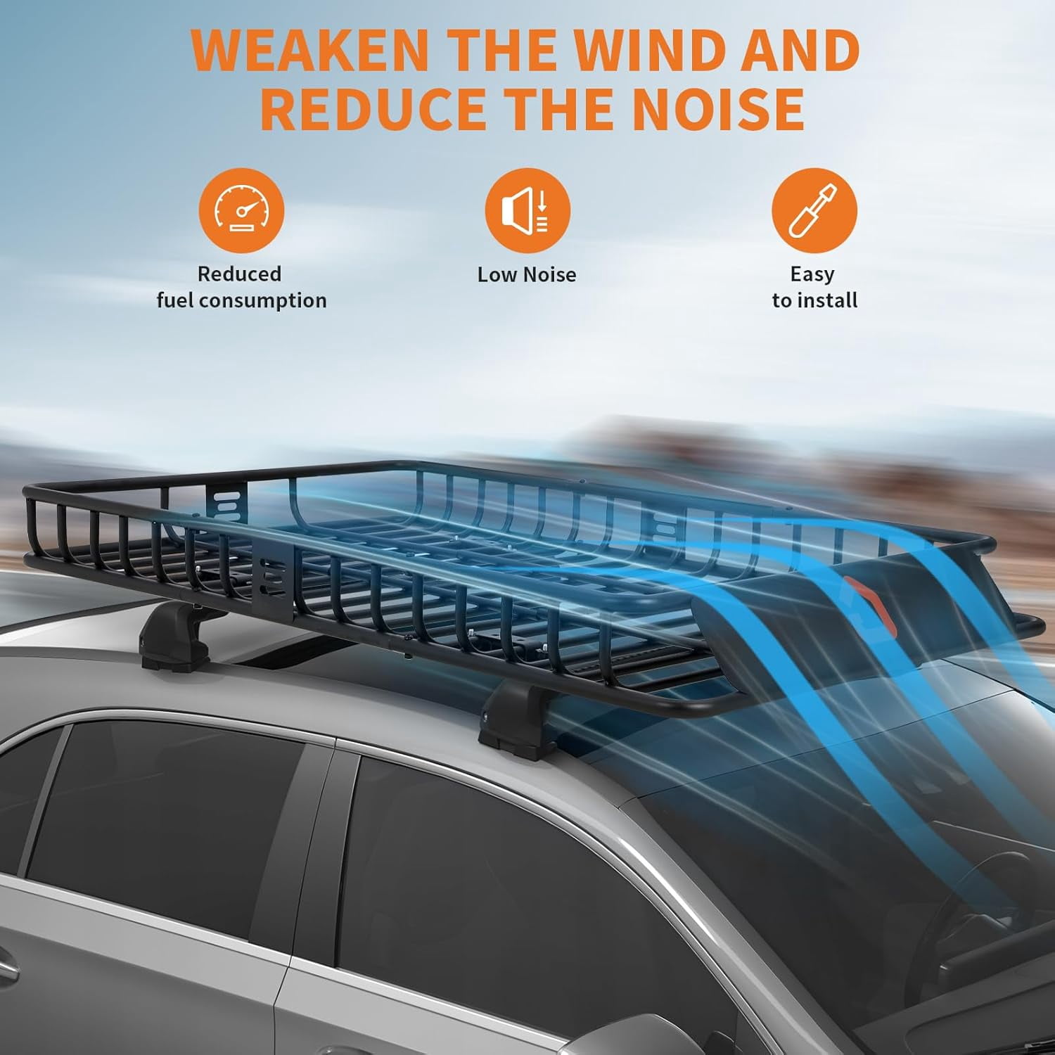 Mescukay 64" x 39" Roof Rack, Heavy Duty Car Rooftop Cargo Carrier Basket with Cargo Net, Luggage Holder Extension for Universal, Pick Up Trucks, 200 lbs Capacity