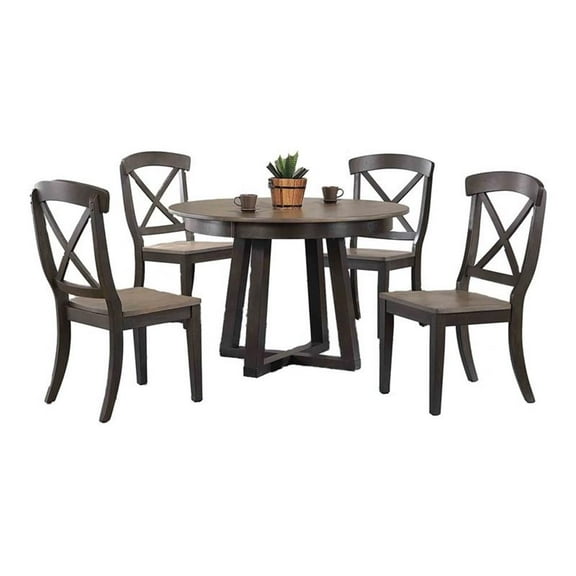 5-Pc X-Back Pedestal Dining Set in Gray/Black Stone