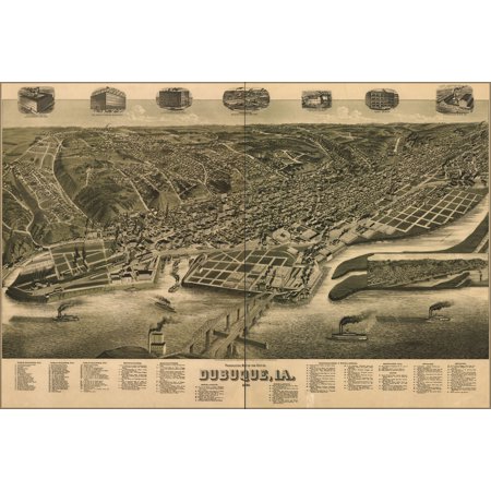 24"x36" Gallery Poster, birdseye view map of Dubuque iowa 1889