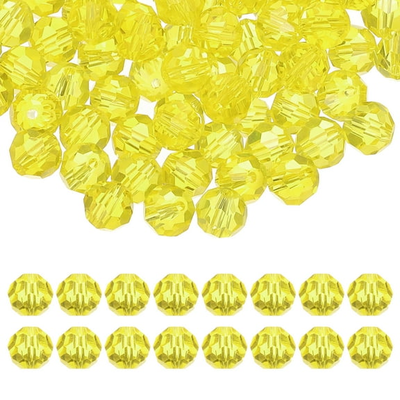 Uxcell 10mm Round Crystal Beads, 100 Pcs Glass Faceted Ball Beads for Jewelry Making, Lemon Yellow