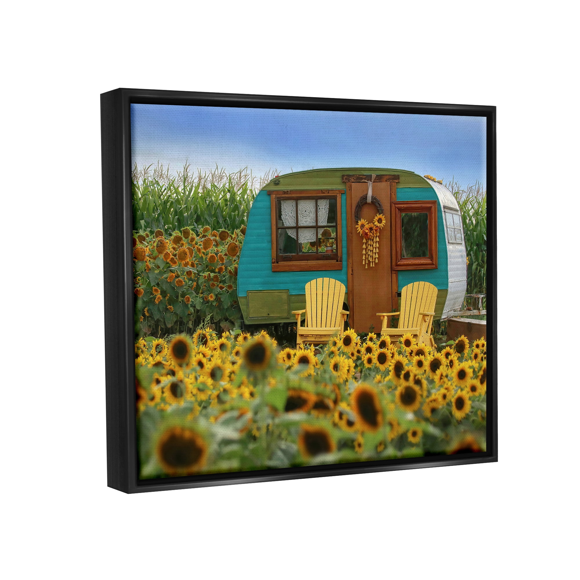 Stupell Lovely Sunflower Field Camper Botanical & Floral Photography Black Floater Framed Art Print Wall Art