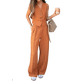 thumbnail image 2 of Women'S 2 Piece Outfits Linen Vest Waistcoat Dressy Casual Sets Wide Leg Pants Suits Orange Color M, 2 of 7