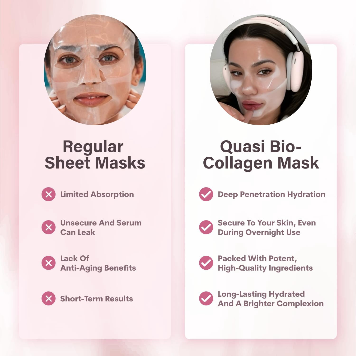 Quasi Bio-Collagen Glow Mask Set (4-Piece Overnight Treatment) | Hydrating Korean Sheet Mask | Firming & Smoothing Skincare for All Skin Types
