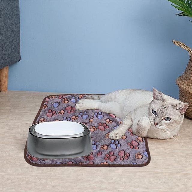 Xihbxyly Tapete para Comida de Mascotas, Diseño Antiderrames para Comida y Agua, Tapetes de Poliéster Fáciles de Limpiar, Autocalentables y Cómodos para Perros y Gatos, Uso En Interiores y Exteriores