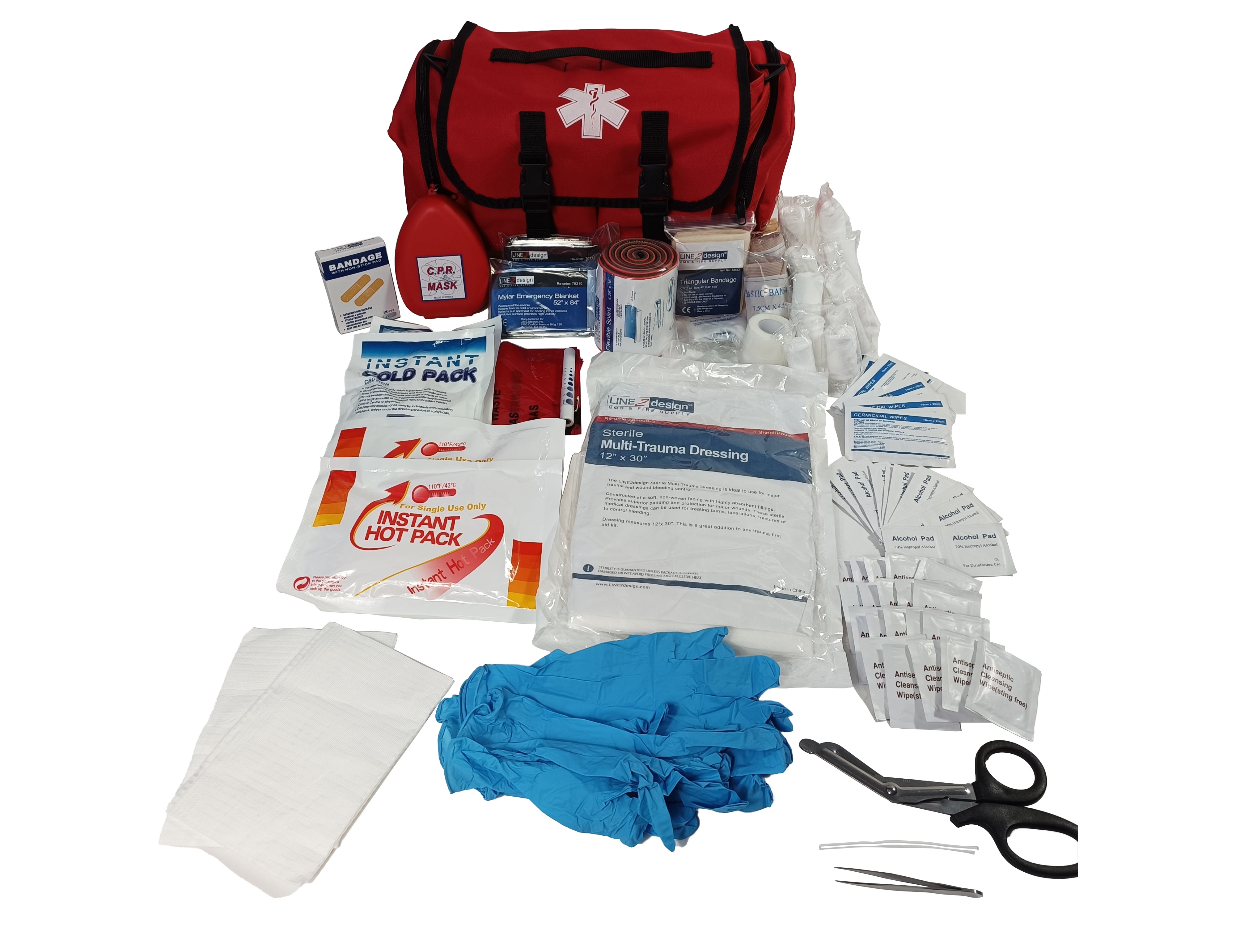 LINE2design First Aid Kit - EMS EMT Rescue Trauma First Responder Bag - Red