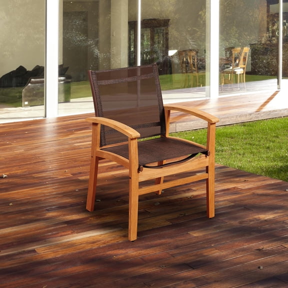Amazonia Fortuna Sling Patio Dining Arm Chair With Teak Frame