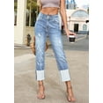 thumbnail image 6 of DOKOTOO Women Straight Leg Jeans Cuffed High Waisted Boyfriend Jean Denim Distressed Pants, 6 of 9