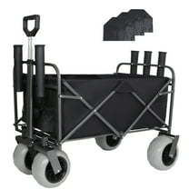Heavy Duty All Terrain Beach Wagon Cart with 9 Inch Pneumatic Wheels for Sand and Outdoor Use - 500lb Capacity Folding Utility Cart with Rod Holders and Storage Bag