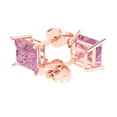 thumbnail image 2 of Clara Pucci 3Ct Pink Princess Cut VVS1 Push Back Stud 14k Solid hypoallergenic Gold Designer Earrings For April, 2 of 7