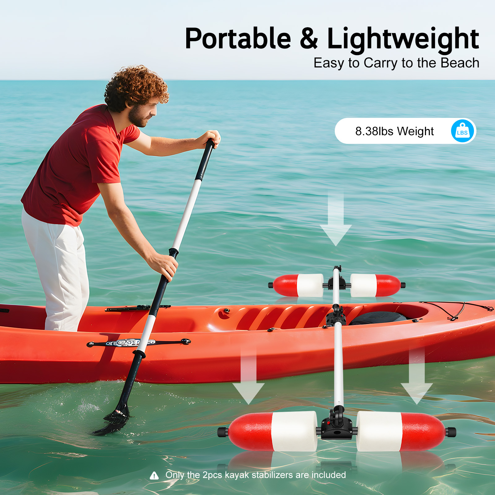 Pair For Marine Boat Kayak Canoe PVC Stabilizer System 2x Outrigger Arms Fishing for Most Kayaks and Canoes