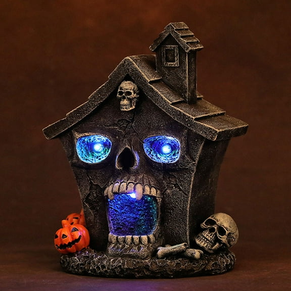 Halloween Head Haunted House Figurine Decoration Resin Lighted Table Decor For Kitchen Fireplace Desk Indoor Yard Outdoor Party