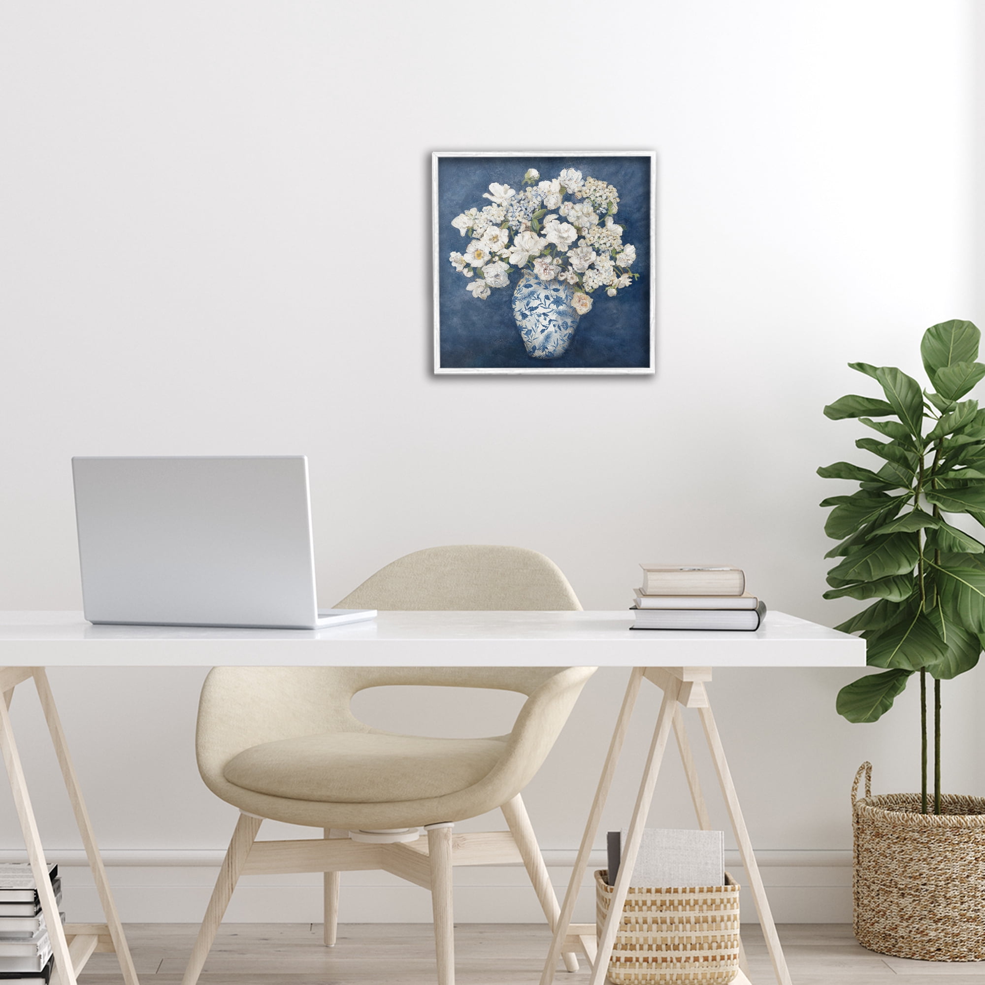 Stupell Industries Classic Blue Chinoiserie Vase White Framed Giclee Art, design by Charlene Olson