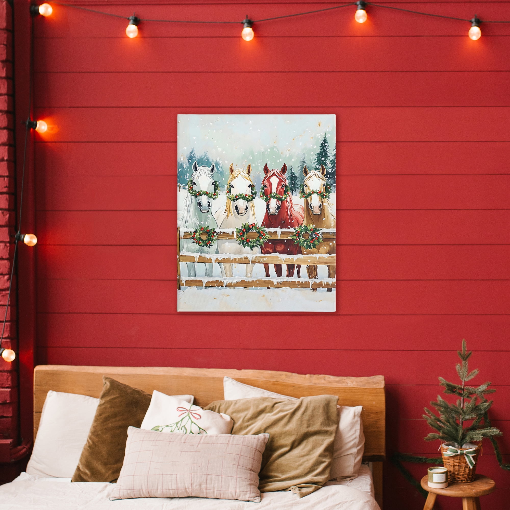 Stupell Industries Christmas Horses with Holly Wreaths Canvas Wall Art, design by The Prints Vibe