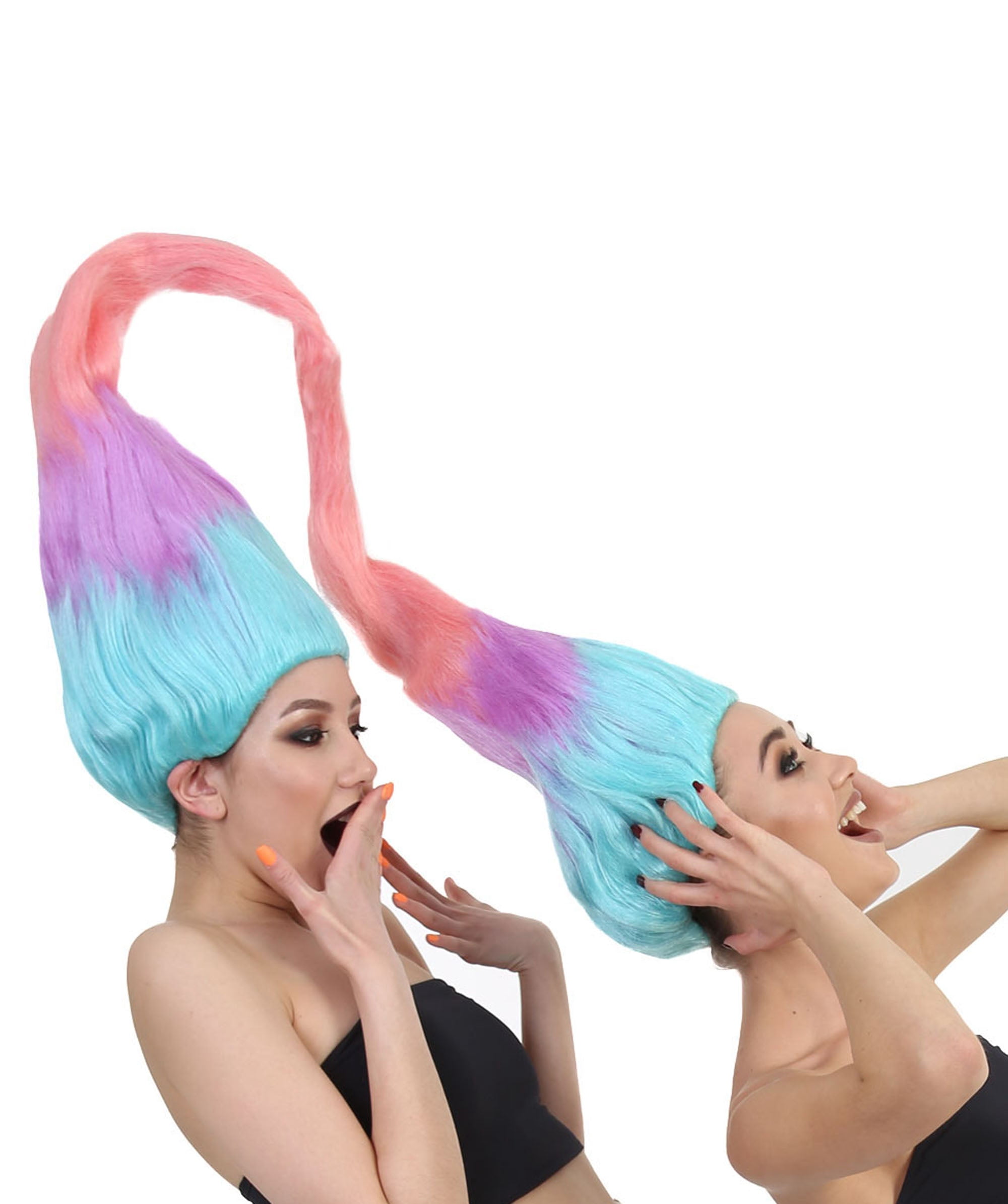Women's Multicolor Twin Troll Wig for Adult, 60s Retro Rainbow Style Halloween Cosplay Costume