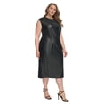 thumbnail image 1 of Calvin Klein Womens Mix Media Sleeveless Shift Dress, black, Plus Size, 24W, 1 of 1