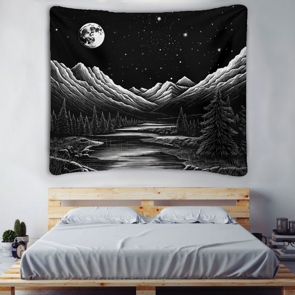 FABOTD Tapestry Wall Tapestry, Starry Sky Mountain Map Tapestry, Cute