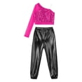 thumbnail image 3 of YONGHS Kids Girls One Shoulder Crop Top with Metallic Harem Pants Hip Hop Ballet Dance Outfits Hot Pink&Black 12, 3 of 5