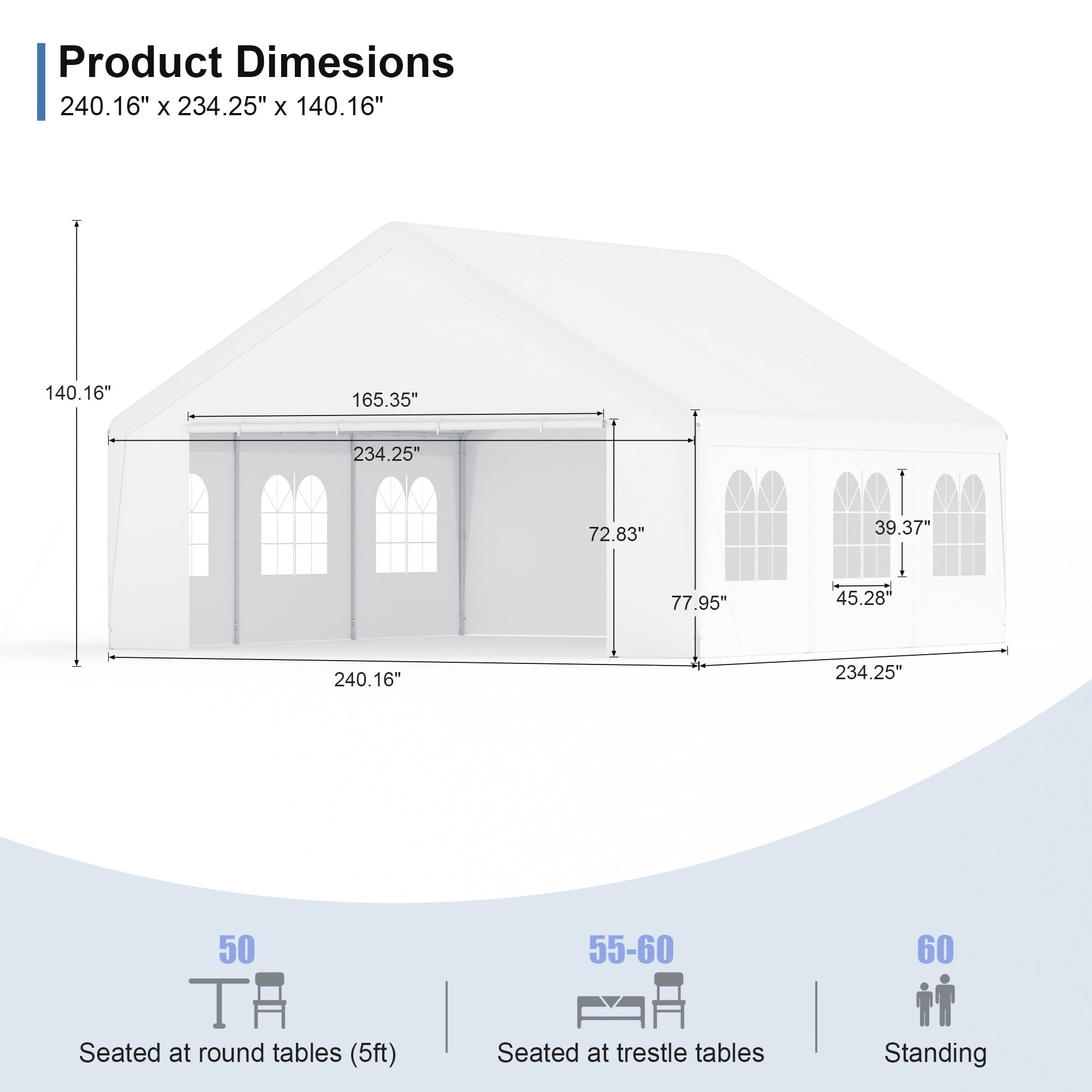 20' x 20' Heavy Duty Carport with Roll-up Visual Windows, Reinforced Party Tent with Removable Sidewalls & Doors for Parties, Wedding, Outdoor Events, Car Canopy with All-Season Tarp, White