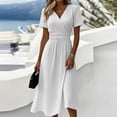 thumbnail image 2 of zbxnLI Womens V Neck Dress Wrap Short Sleeve Dresses for Women Fashion Flowy Hem Casual Work Vacation Sundress, 2 of 7