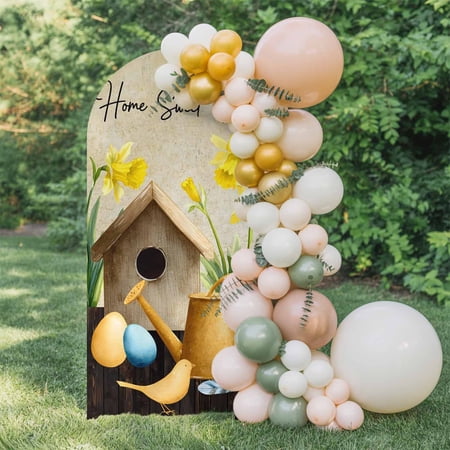 Spring Eggs Arch Backdrop Cover 7.2 FT Kettles Yellow Flower Vintage Home Farm Wedding Arch Cover Stretchy Backdrop Stands Covers for Birthday Party Ceremony Banquet Decor