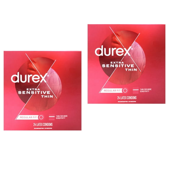 2 Pack DUREX EXTRA SENSITIVE 24 ULTRA THIN CONDOMS Ea with EXTRA LUBE