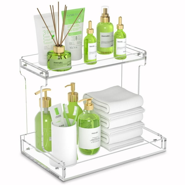 Organizador de encimera de baño NPPLUS de 2 niveles, acrílico transparente