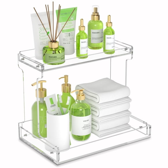 Organizador de encimera de baño NPPLUS de 2 niveles, acrílico transparente