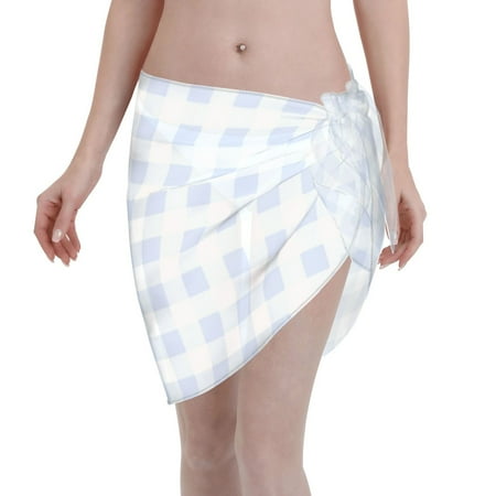 Disketp Blue Checkboard Women Swimsuit Cover Up Short Chiffon Summer Beach Sarong Bikini Wrap Skirt Bathing Suit