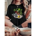 thumbnail image 1 of Women's Fun Monster Car Chase Graphic Tee - Casual Crew Neck Short Sleeve T-Shirt, Stretchy & Machine Washable, Perfect for Summer, 1 of 8