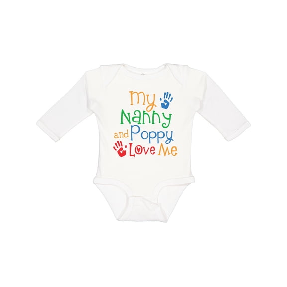 Inktastic Nanny and Poppy Love Me Grandkid Boys or Girls Long Sleeve Baby Bodysuit