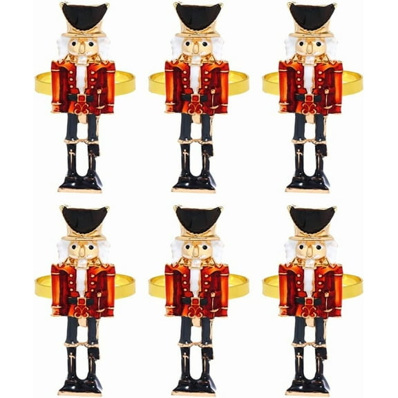 Nutcracker Napkin Rings 6Pcs Christmas Napkin Holder Rings Metal Napkin Rings Xmas Holiday Serviette Buckles for Dinner Table