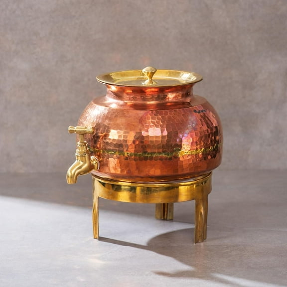Pure Copper Water Dispenser (Matka) 3 Liters | Leak Proof Water Container Pot With Tap For Ayurvedic Health Benefits