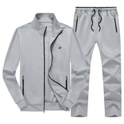 Muvtei Mens Tracksuits 2 Pieces Set Long Sleeve Causal Full Zip Hiking Jogging Gym Sports Sweatsuit for Men 2 Piece Outfits Darkgrey-L