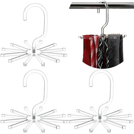 ZICOME 3-Pack Twirl Tie Rack - 20 Hook Closet Organizer For Ties, Belts, Headbands