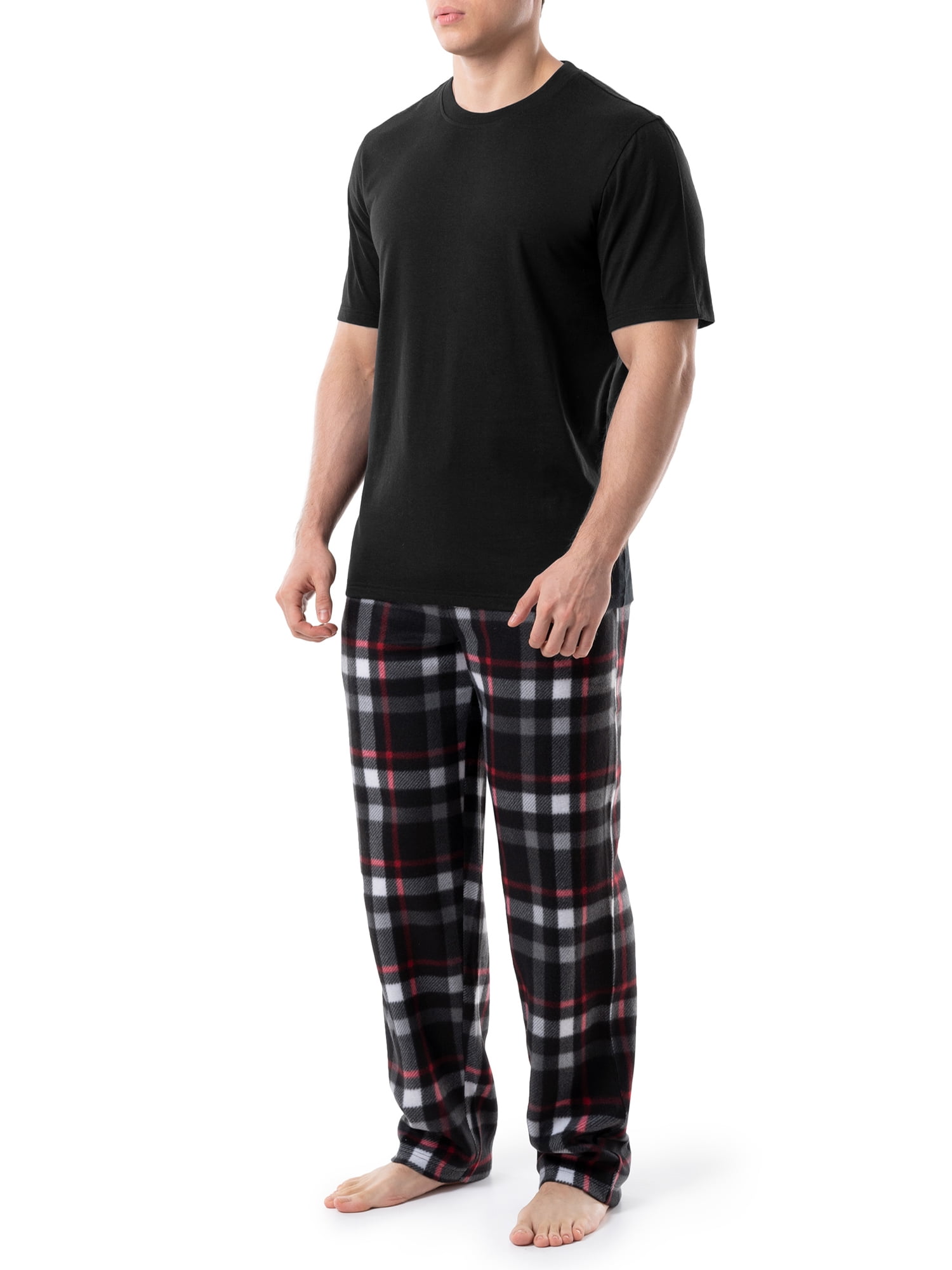 Fruit of the Loom Men's Crewneck Tee and Fleece Pajama Pants Set, 2-Piece, Sizes S-5XL