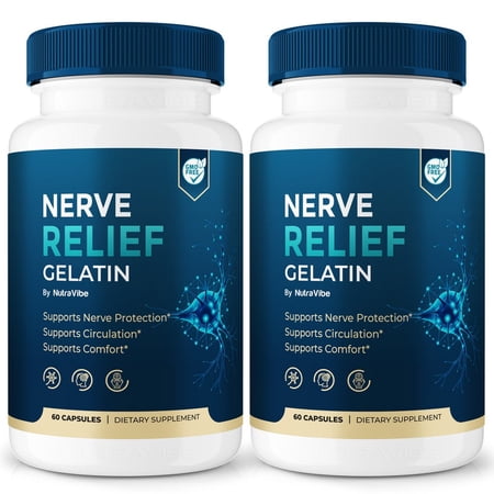 (2 Pack) Nerve Relief Gelatin – Natural Daily Support Blend for Nerves, Memory & Focus | NerveRelief Gelatin Easy-to-Take Capsules (120 Capsules)