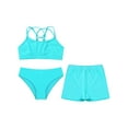 thumbnail image 3 of CHICTRY Kids Girls 3Pcs Swimwear Sleeveless Strappy Back Crop Top with Briefs Shorts Swimming Bathing Suit Lake Green 14, 3 of 7