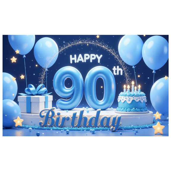 Blue Balloons Happy Birthday Cake Banner Milestone Party Gift Box for Celebration Event Decoration