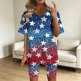 thumbnail image 2 of Guluxicc 2 Piece Women's Plus Size Matching Sets 4th of July V Neck T Shirts Slim Legging Shorts Casual Summer Loungewear, 2 of 6