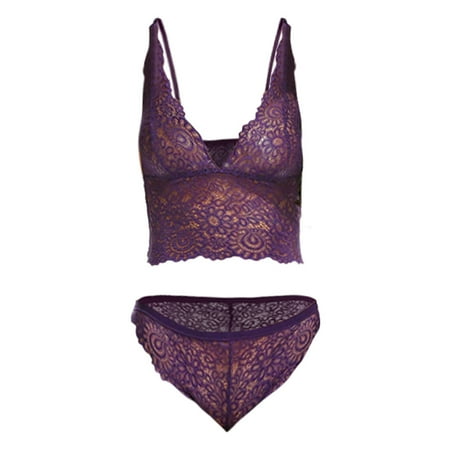 

YUEHAO Womens Underwear Women Lace Bra and Panty Set Bralette Lingerie Lace Bodysuit (Purple)