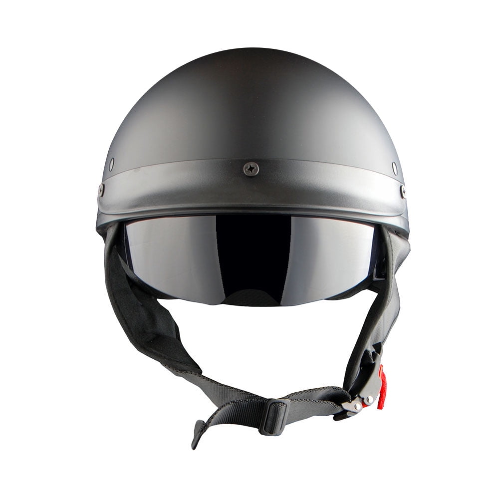1Storm Motorcycle Half Face Helmet Mopeds Scooter Pilot with retratable Inner Smoked Visor HKY205V, Matt Black