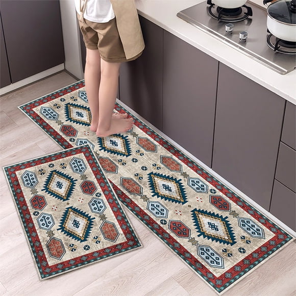 Two Piece Ethnic Kitchen Rug Set Non Slip Absorbent Bathroom Mat Sink And Stove Defend Fatigue Floor Mat Washable Lasting Door Mat