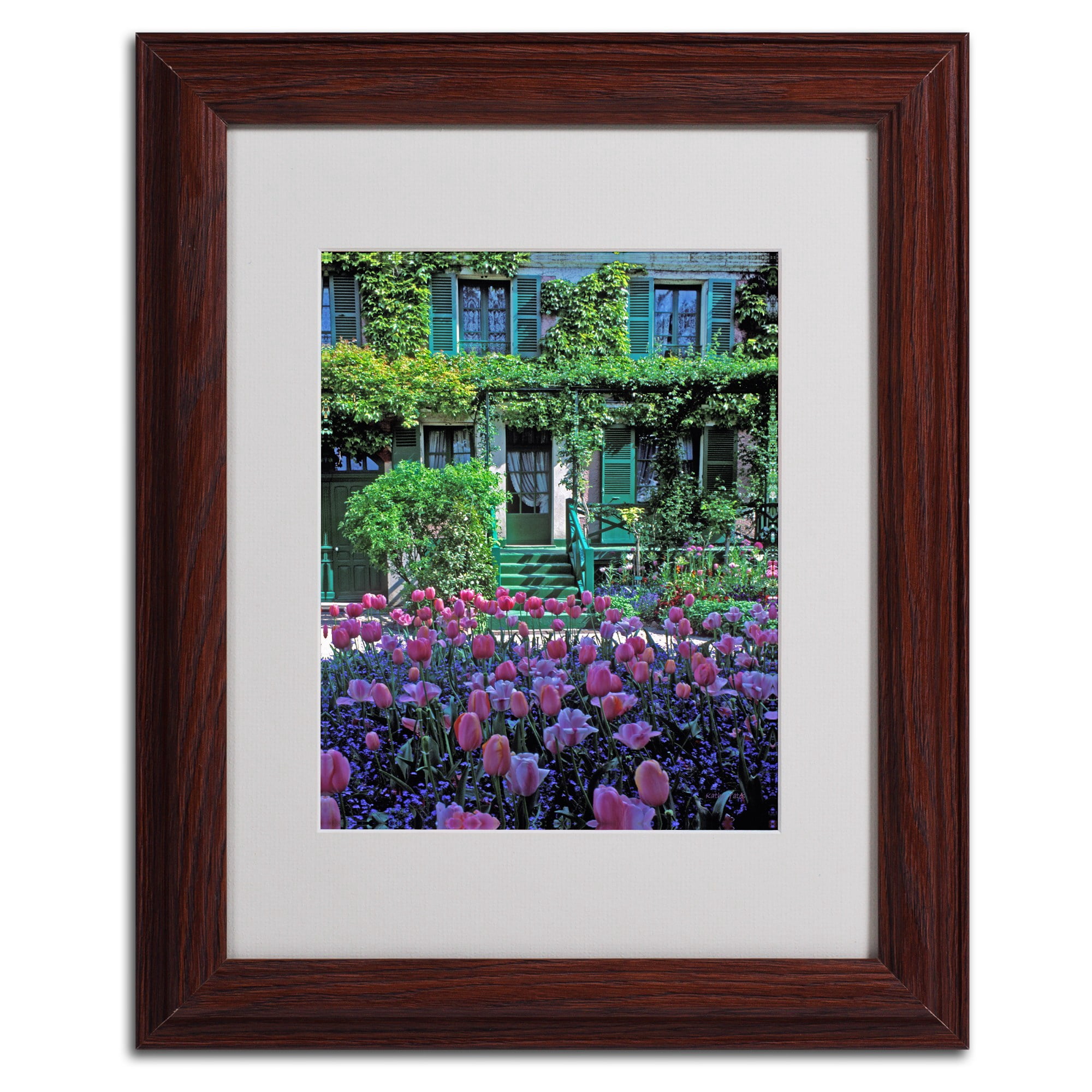Trademark Fine Art "Monet's House With Tulips" Matted Framed Art by Kathy Yates, Wood Frame