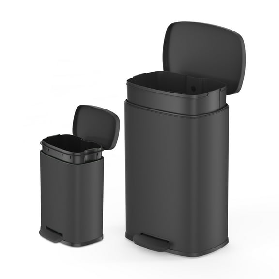 Qualiazero 13.2 Gallon and 3.2 Gallon Trash Can Combo, Rectangular Shape Step Can Combo - Matte Black